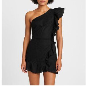 Isabel Marant Étoile Teller Dress Black Linen One Shoulder Ruffle Size 34 US 2